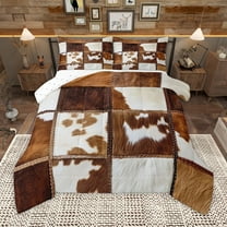 Homewish Country Farm Cowhide Bedding Comforter Set,Rustic Farmhouse Cabin Twin Comforter Sets,Patchwork Cow Hide Bedding Set For Men Women,Ultra Soft Home Decor Reversible,2-Piece