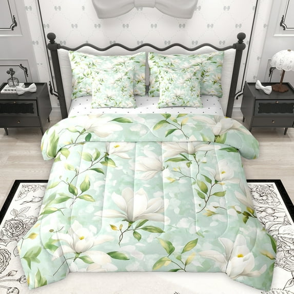Homewish Country Floral 7-Piece Twin Bedding Sets,Rustic Botanical Bedding Comforter Set,White Green Sheet Sets For Girl Teens,Luxury Bedroom Decor
