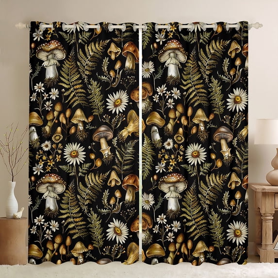 Homewish Country Fungus Mushroom Curtains Pack of 2 (42x84 Each),Rustic Farmhouse Cabin Curtains Blackout,Cute Flower Daisy Bedroom Curtains For Children,Breathable Home Decor