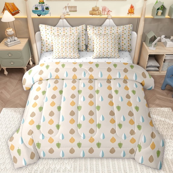 Homewish Country Leaves 7-Piece Twin Bedding Sets,Plam Leaf Bedding Comforter Set,Boho Bohemain Sheet Sets For Men Women,Microfiber Bedroom Decor Reversible