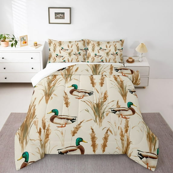Homewish Country Mallard Duck Bedding Comforter Set,Rustic Plant Twin Comforter Sets,Western Farmhouse Bedding Set For Teens,Super Cozy Room Decor,2-Piece