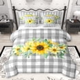 thumbnail image 1 of Homewish Country Sunflower 7 Pieces Bedding Comforter Set,Modern Geometric Checkered Full Bedding Set,Yellow Gray White Fitted Sheet Flat Sheet For Men Women,Luxury Bedroom Decor, 1 of 8