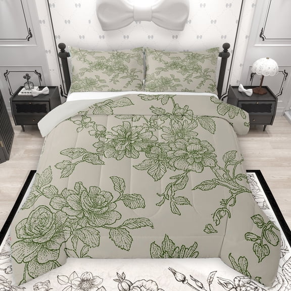Homewish Countryside Flower Bedding Comforter Set,Rustic Botanical Floral Twin Comforter Sets,Green Gray Bedding Set For Girls Teens,Ultra Soft Home Decor Reversible,2 Pieces