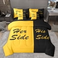 thumbnail image 1 of Homewish Couple Valentine's Day Bedding Comforter Set 7pcs, Her Side and His Side Queen Bedding Sets, Black Orange Fashion Splicing Reversible Queen Sheet Sets, Ultra Soft Bedroom Decor, 1 of 7