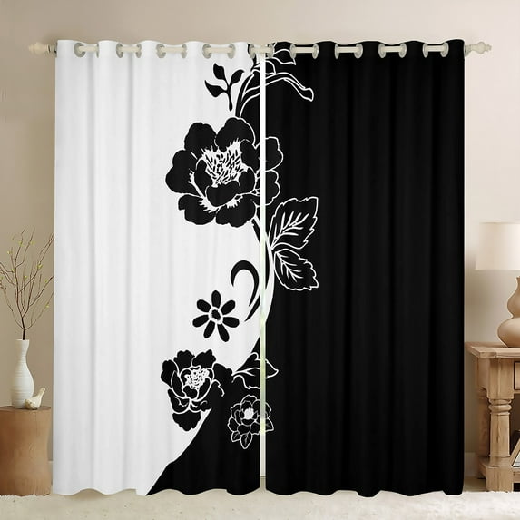 Homewish Couple Valentine's Day Blackout Curtains Set of 2 (52x84 Each), Black White Window Curtains, Romantic Anniversary Rose Curtains and Drapes, Blackout Curtains Bedroom Decor