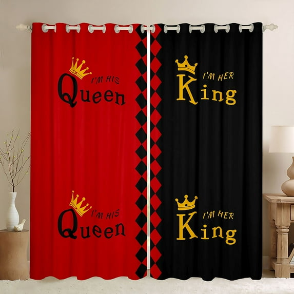 Homewish Couple Valentines Day Black Out Curtains, Black Red Cartoon Curtains Pack of 2 (42x63 Each), Romantic Anniversary Theme Bedroom Curtains, Window Curtains Home Decor