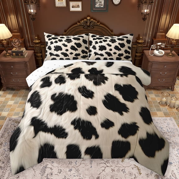 Homewish Cow Hide Bedding Comforter Set,Rustic Western Twin Comforter Sets,Black Beige Bedding Set For Teens,Breathable Home Decor Reversible,2 Pieces