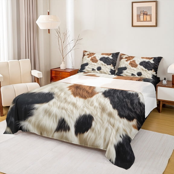 Homewish Cow Print 4pcs Bed Sheets for Kids Children Teens,Farmhouse Animal King Sheets,Rustic Retro Vintage Super Cozy Sheet Set,Super Cozy Room Decor