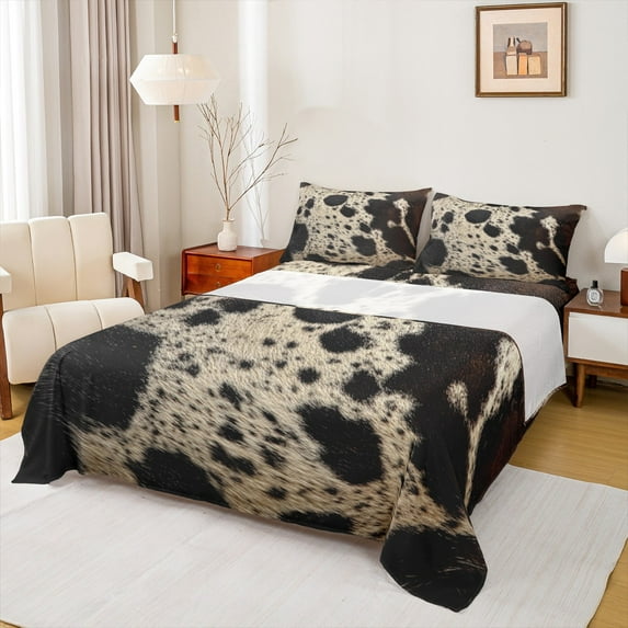 Homewish Cow Print 4pcs Bed Sheets for Female Men Adults,Animal Cattle Print King Sheets,Farmhouse Animal Super Cozy Sheet Set,Lightweight Room Decor