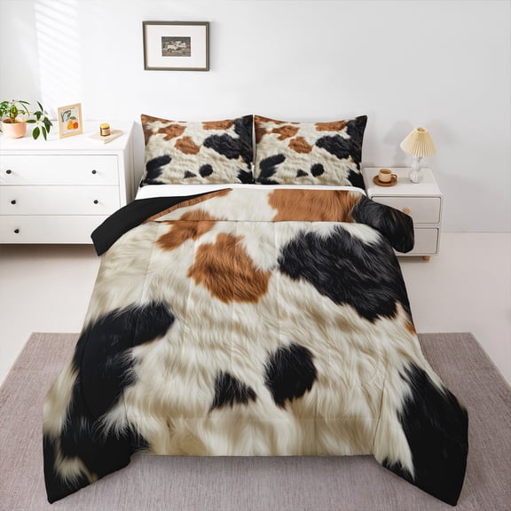 Homewish Cow Print Bedding Comforter Set 2pcs for Kids Children Teens,Farmhouse Animal Twin Comforter Sets Microfiber,Rustic Retro Vintage Breathable Bedding Set,Super Cozy Room Decor,Reversible