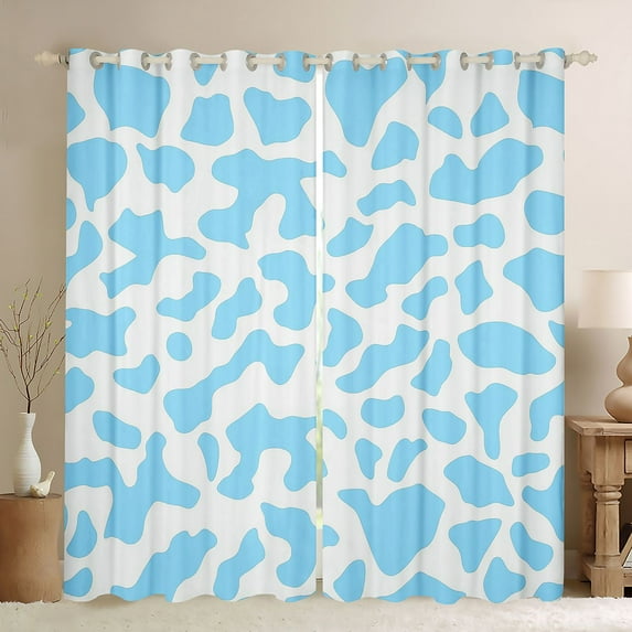 Homewish Cow Print Black Out Curtains for Boys Girls,Blue White Curtains Pack of 2 (42x63 Each),Farmhouse Animal Bedroom Curtains,Microfiber Bedroom Decor