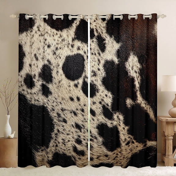 Homewish Cow Print Black Out Curtains for Female Men Adults,Animal Cattle Print Curtains Pack of 2 (42x63 Each),Farmhouse Animal Bedroom Curtains,Lightweight Room Decor