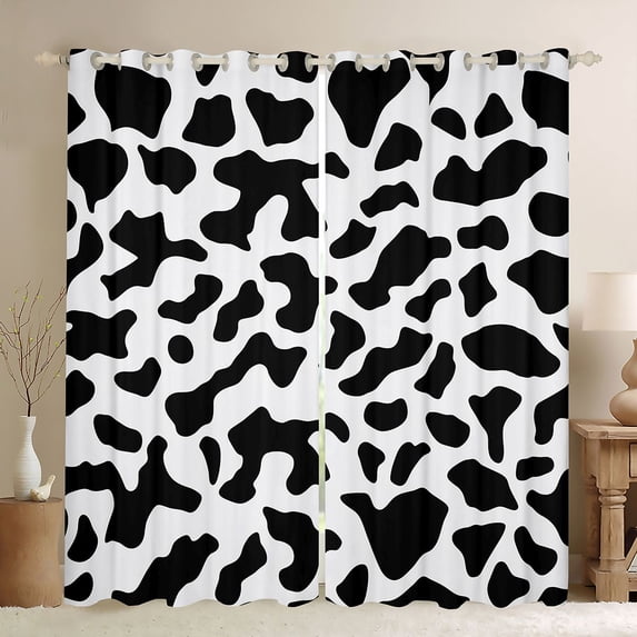 Homewish Cow Print Curtains Pack of 2 (42x84 Each) for Boys Girls,Black White Curtains Blackout,Farmhouse Animal Bedroom Curtains,Microfiber Bedroom Decor