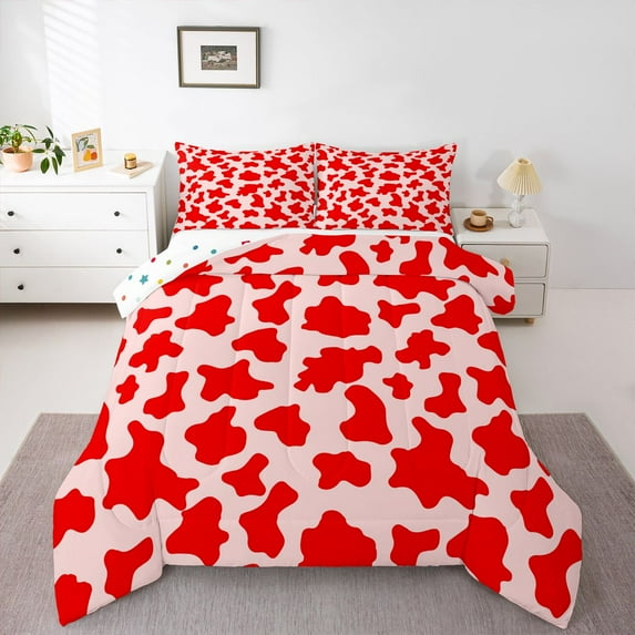 Homewish Cow Print Girl Boy Full Size Comforter Sets 3-Piece,Farmhouse Animal Bedding Comforter Set,Abstract Geometric Lightweight Bedding Sets,Super Cozy Room Decor,Reversible