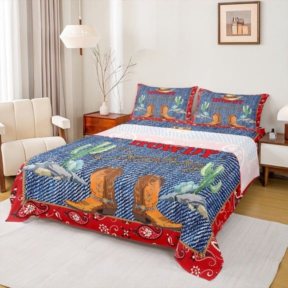 Homewish Cowboy Boots 4pcs Bed Sheets for Teens,Vintage Western Theme King Sheets,Bohemian Paisley Super Cozy Sheet Set,Ultra Soft Home Decor