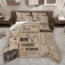 Homewish Cowgirl Cowboy Bedding Comforter Set, Farmhouse Lodge Cabin Twin Comforter Sets, Vintage Fashion Newspaper Reversible Bedding Set, Microfiber Bedroom Decor, 2-Piece