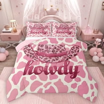 Homewish Cowgirl Hat Bedding Comforter Set 2pcs for Kids Children Teens,Leopard Print Twin Comforter Sets Microfiber,Pink Bling Glitter Breathable Bedding Set,Luxury Bedroom Decor,Reversible