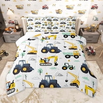 Homewish Crane Bulldozer Excavator Bedding Comforter Set,Equipped Truck Twin Comforter Sets,White Yellow Bedding Set,Microfiber Bedroom Decor,2pcs