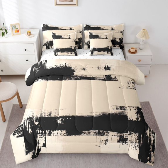 Homewish Cream Abstract Ombre 7-Piece Twin Bedding,Aesthetic Oil Painting Bedding Comforter Set,Reversible