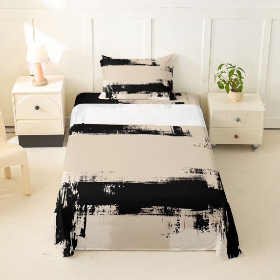 Homewish Cream Abstract Ombre Twin Sheets,Aesthetic Oil Painting Bedding,3pcs,1 Fitted Sheet and 1 Pillowcase