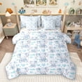 thumbnail image 1 of Homewish Cute Aniaml Elephant 7pcs Bedding Comforter Set,Cartoon Loves Pattern Queen Bedding Sets,White Blue Queen Sheet Sets For Kids,Breathable Home Decor Reversible, 1 of 8