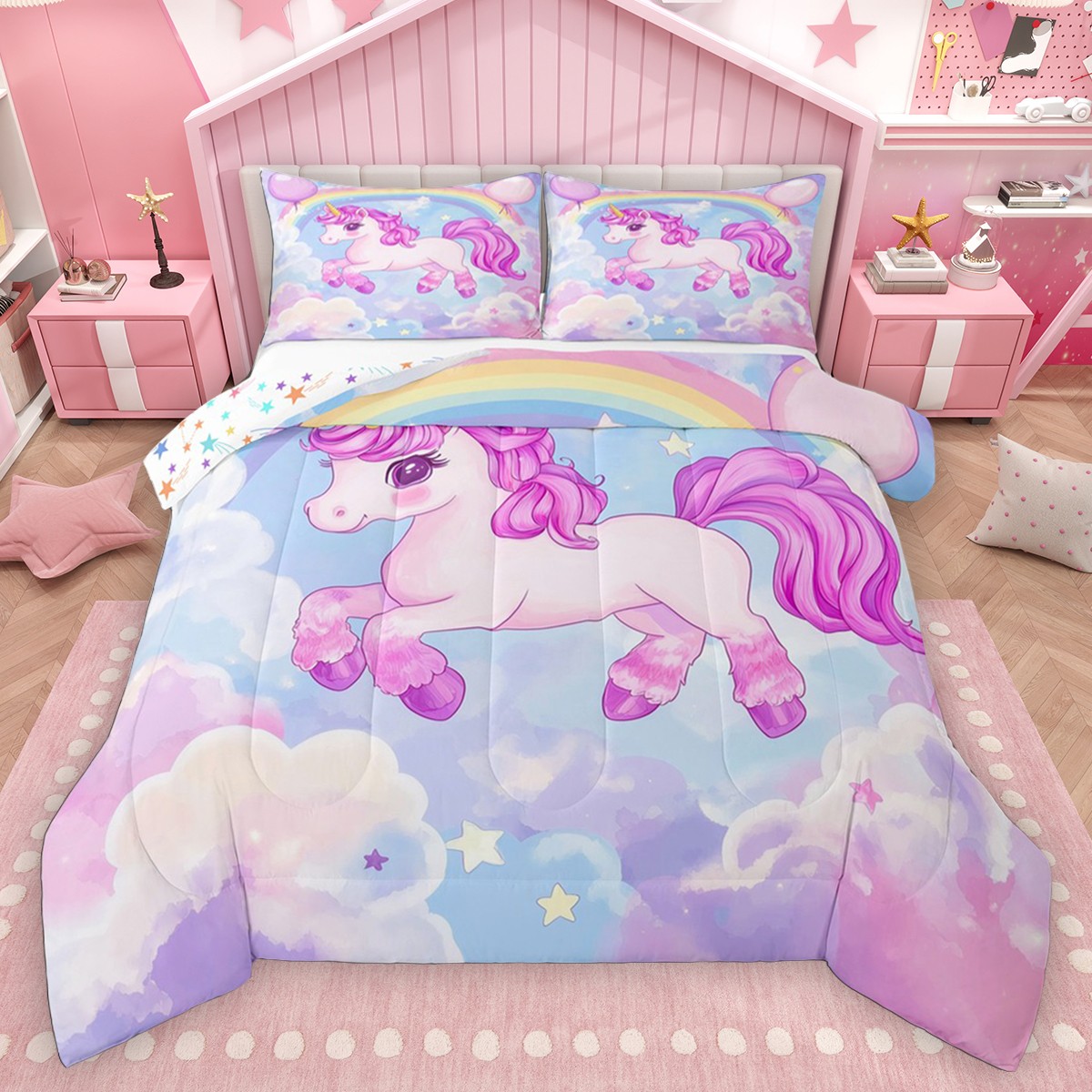 Homewish Cute Animal Unicorn Full Size Comforter Sets 3-Piece for Kids ...