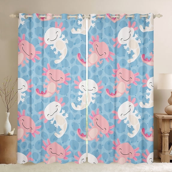 Homewish Cute Axolotl Curtains Pack of 2 (42x84 Each),Kawaii Sea Animal Curtains Blackout,Pink White Blue Bedroom Curtains For Girls,Ultra Soft Home Decor