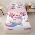 thumbnail image 1 of Homewish Cute Axolotl Zipper Twin Comforter Sets with Fitted Sheet and 2 Pillowcases For Kids,Pink Girly Bow Zipper Bedding Set For Girls,Pink Reversible,4-Piece, 1 of 7