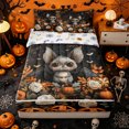 thumbnail image 1 of Homewish Cute Bat Wreath Zipper Queen Comforter Set with Fitted Sheet and 2 Pillowcases for Girls, Orange Maple Rose PumpkinFloral Zipper Bedding Set, Halloween Reversible, 4-Piece, 1 of 6