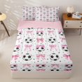 thumbnail image 1 of Homewish Cute Bow Knot Zipper Twin Comforter Sets with Fitted Sheet and 2 Pillowcases For Girl,Football Sport Games Ball Theme Kids Zipper Bedding Set,Pink Reversible,4 Pieces, 1 of 7