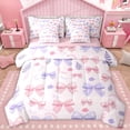thumbnail image 1 of Homewish Cute Bow Ribbon 7-Piece Bedding Comforter Set,Cartoon Bowtie Floral King Bedding Sets,Pink Purple Bowknot Bed Sheets For Girls Kids,Ultra Soft Home Decor Reversible, 1 of 8