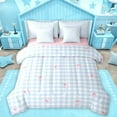 thumbnail image 1 of Homewish Cute Bow Ribbon 7 Pieces Bedding Comforter Set,Geometric Checkered Grid Full Bedding Set,Pink Blue White Fitted Sheet Flat Sheet For Girls Boys,Luxury Bedroom Decor Reversible, 1 of 8