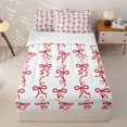 thumbnail image 1 of Homewish Cute Bow Ribbon Zipper Twin Comforter Sets with Fitted Sheet and 2 Pillowcases, Girly Cartoon Zipper Bedding Set, White Red, Reversible, 4-Piece, 1 of 6