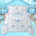 thumbnail image 1 of Homewish Cute Bow Tie Queen Comforter Set,Kawaii Flower Floral Bedding Sets,Blue White Bedding Comforter Set For Girl Kids,Ultra Soft Home Decor Reversible,3pcs, 1 of 8