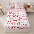 thumbnail image 1 of Homewish Cute Bowknot Zipper Twin Comforter Sets with Fitted Sheet and 2 Pillowcases for Kid, Butterfly Knot Zipper Bedding Set, White Red, Pink Reversible, 4 Pieces, 1 of 6