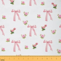 Homewish Cute Bowtie Bow Fabric by the Yard 1 Yard,Romantic Flower Floral Home Decor Fabric by the Yard,White Green White Sewing Fabric For Girls,Microfiber Bedroom Decor