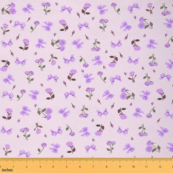Homewish Cute Bowtie Bow Fabric by the Yard 3 Yard,Romantic Rose Sewing Fabric,Purple Flower Bowknot Room Decor Fabric by the Yard For Girls,Microfiber Bedroom Decor