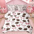 thumbnail image 1 of Homewish Cute Bowtie Ribbon 7-Piece Twin Bedding Sets,Rugby Football Game Bedding Comforter Set,Pink White Brown Sheet Sets For Girl Kids,Ultra Soft Home Decor Reversible, 1 of 8
