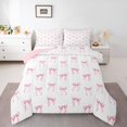 thumbnail image 1 of Homewish Cute Bowtie Ribbon Bedding Comforter Set,Princess Bow Knot Twin Comforter Sets,White Pink Bedding Set For Girls Kids,Ultra Soft Home Decor Reversible,2 Pieces, 1 of 9