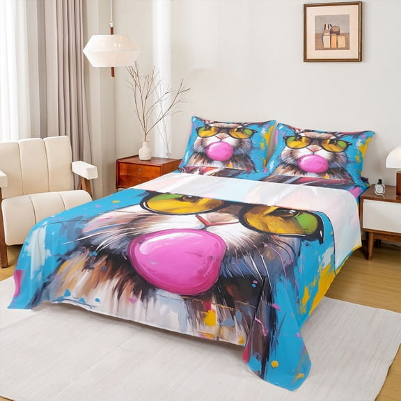 Homewish Cute Bunnies Lover Twin Sheet Sets for Kids, Kawaii Art Rabbit Twin Fitted Sheet, Modern Fashion Flat Sheet, Luxury Bedroom Decor, 3-Piece