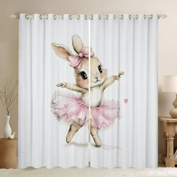 Homewish Cute Bunnies Princess Black Out Curtains, Cartoon Rabbit Animal Curtains Pack of 2 (42x63 Each), Teens Kids Girls Women Bedroom Curtains, Curtains Blackout Decor