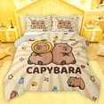 thumbnail image 1 of Homewish Cute Capynara Kapibara Bedding Comforter Set,Geometric Striped Line Twin Comforter Sets,Brown Beige Bedding Set For Kids,Super Cozy Room Decor Reversible,2-Piece, 1 of 8
