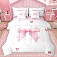 thumbnail image 1 of Homewish Cute Cartoon Bow 7-Piece Twin Bedding Sets,Cherry Loves Pattern Bedding Comforter Set,Pink White Sheet Sets For Kids,Breathable Home Decor Reversible, 1 of 8
