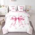 thumbnail image 1 of Homewish Cute Cartoon Bow Bedding Comforter Set 7 Pieces for Teens, White Pink Cherry Print Full Bedding Set, Kawaii Princess Style Reversible Fitted Sheet Flat Sheet, Microfiber Bedroom Decor, 1 of 7
