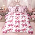 thumbnail image 1 of Homewish Cute Cartoon Bow Knot 7pcs Bedding Comforter Set,Kawaii Bowtie Queen Bedding Sets,Pink White Queen Sheet Sets For Kids,Breathable Home Decor Reversible, 1 of 8