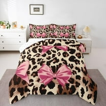 Homewish Cute Cartoon Bowtie Bedding Comforter Set,Cheetah Pattern Twin Comforter Sets,Pink Brown Beige Bedding Set For Girl Kids,Luxury Bedroom Decor Reversible,2 Pieces