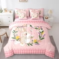 thumbnail image 1 of Homewish Cute Cartoon Bunnies Bedding Comforter Set 7pcs, Kawaii Rabbit Lover Queen Bedding Sets, Dreamy Princess Style Reversible Queen Sheet Sets, Breathable Home Decor, 1 of 7
