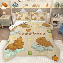 Homewish Cute Cartoon Capybara Bedding Comforter Set,Kawaii Stars Pattern Twin Comforter Sets,Brown Beige Bedding Set For Boys Girls,Breathable Home Decor Reversible,2-Piece
