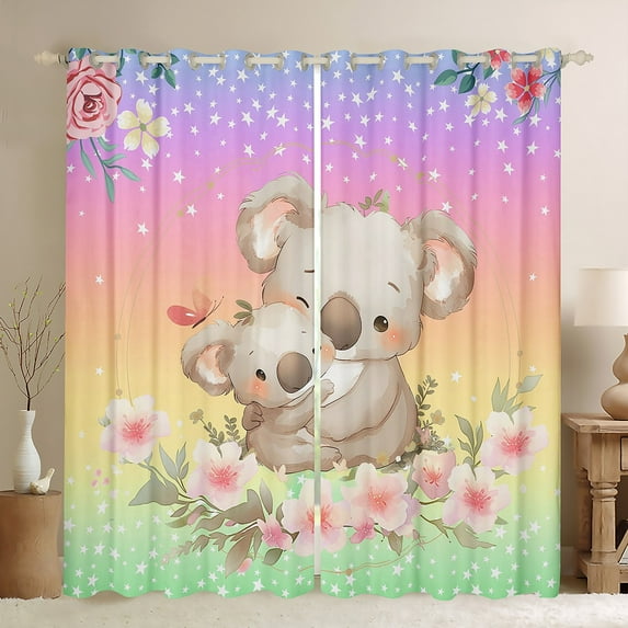 Homewish Cute Cartoon Capybara Black Out Curtains,Pink Flower Floral Curtains Pack of 2 (42x63 Each),Green Yellow Orange Ombre Bedroom Curtains For Girls Kids,Ultra Soft Home Decor