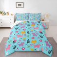 thumbnail image 1 of Homewish Cute Cartoon Cat Queen Comforter Set,Kawaii Floral Leaves Comforter Sets Queen,Teal,Polkadot Reversible,3-Piece,1 Comforter and 2 Pillowcases, 1 of 7